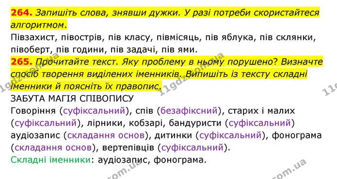 264. Запишіть слова, знявши дужки. У разі потреби скористайтеся алгоритмом. — ГДЗ Українська мова 6 клас Голуб 2023