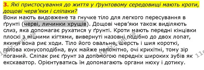 3. Які пристосування до життя у ґрунтовому середовищі мають кроти, дощові черв’яки і сліпаки? — ГДЗ Природознавство 5 клас Ярошенко