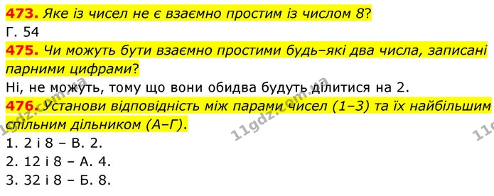 473. Яке із чисел не є взаємно простим із числом 8? — ГДЗ Математика 6 клас Бевз 1-2 ч.