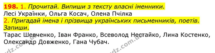 198. 1. Прочитай. Випиши з тексту власні іменники. — ГДЗ Українська мова та читання 3 клас Коваленко (1 частина)