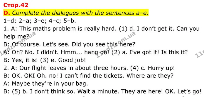 D. Complete the dialogues with the sentences a–e. — ГДЗ робочий зошит Англійська мова 7 клас Мітчелл