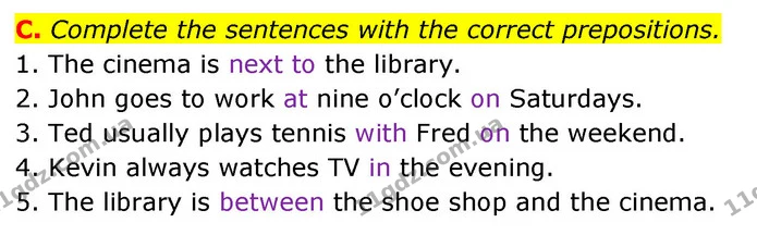 C. Complete the sentences with the correct prepositions. — ГДЗ Збірник тестів Англійська мова 5 клас Мітчелл (Test Booklet)