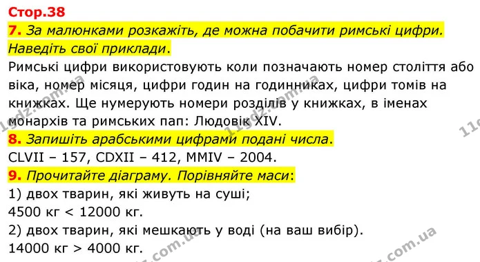 7. За малюнками розкажіть, де можна побачити римські цифри. Наведіть свої приклади. — ГДЗ Математика 4 клас Логачевська 1 та 2 частини