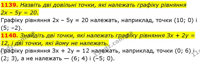 1139. Назвіть дві довільні точки, які належать графіку рівняння — ГДЗ Алгебра 7 клас Істер 2024