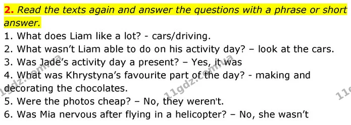2. Read the texts again and answer the questions with a phrase or short answer. — ГДЗ Англійська мова 6 клас Коста (Prepare 6)