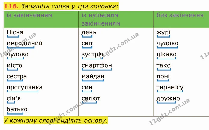 116. Запишіть слова у три колонки: — ГДЗ Українська мова 5 клас Глазова 2022