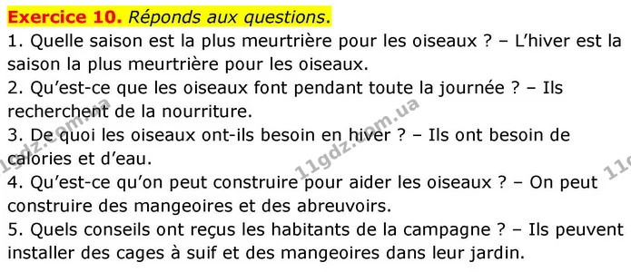 Exercice 10. Réponds aux questions. — ГДЗ Французька мова 7 клас Чумак