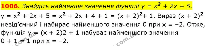 1006. Знайдіть найменше значення функції у = х2 + 2х + 5. — ГДЗ Алгебра 7 клас Істер 2024