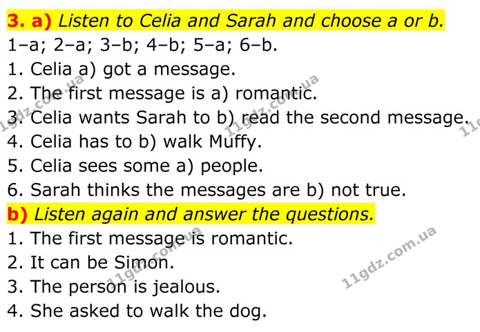 3. a) Listen to Celia and Sarah and choose a or b. — ГДЗ Англійська мова 8 клас Карпюк 2025