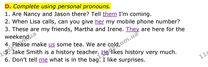 D. Complete using personal pronouns. — ГДЗ Робочий зошит Англійська мова 6 клас Мітчелл