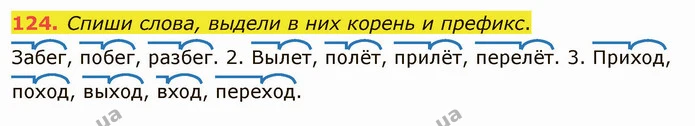 124. Спиши слова, выдели в них корень и префикс. — ГДЗ Русский язык и чтение 3 класс Лапшина