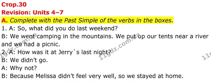 A. Complete with the Past Simple of the verbs in the boxes. — ГДЗ граматика Англійська мова 7 клас Мітчелл