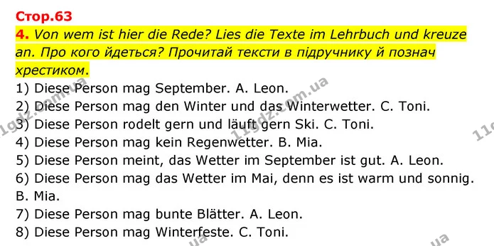 4. Von wem ist hier die Rede? Lies die Texte im Lehrbuch und kreuze an. Про кого йдеться? Прочитай тексти в підручнику й познач — ГДЗ Робочий зошит Німецька мова 6 клас Гоголєва