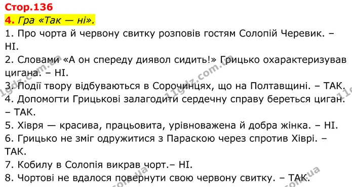 4. Гра «Так — ні». — ГДЗ Українська література 8 клас Авраменко