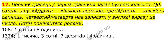 17. Перший гравець / перша гравчиня задає буквою кількість Q0. сотень, другий/друга — кількість десятків, третій/третя — кількість — ГДЗ Алгебра 7 клас Бевз