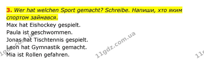 3. Wer hat welchen Sport gemacht? Schreibe. Напиши, хто яким спортом займався. — ГДЗ Робочий зошит Німецька мова 6 клас Гоголєва