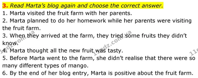 3. Read Marta’s blog again and choose the correct answer. — ГДЗ робочий зошит Англійська мова 8 клас Гарет Джонс 2025