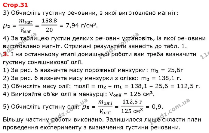 3) Обчисліть густину речовини, з якої виготовлено магніт: — ГДЗ Зошит Фізика 7 клас Божинова