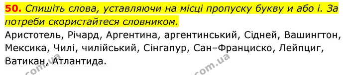 50. Спишіть слова, уставляючи на місці пропуску букву и або і. За — ГДЗ Українська мова 6 клас Заболотний 2023