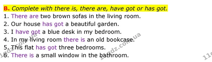 B. Complete with there is, there are, have got or has got. — ГДЗ зошит Англійська мова 5 клас Мітчелл