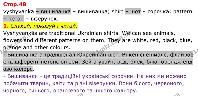 1. Слухай, показуй і читай. — ГДЗ Англійська мова 2 клас Мітчелл