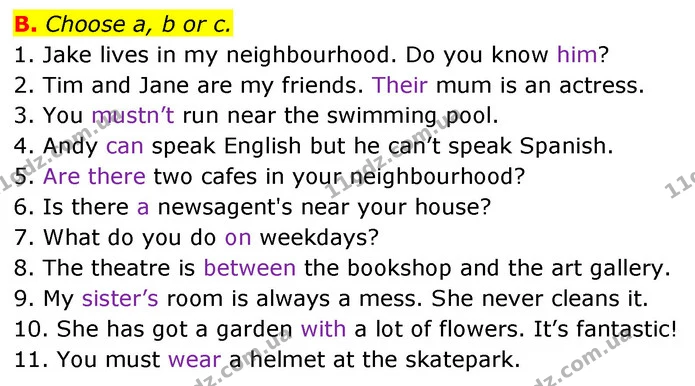 B. Choose a, b or c. — ГДЗ Збірник тестів Англійська мова 5 клас Мітчелл (Test Booklet)