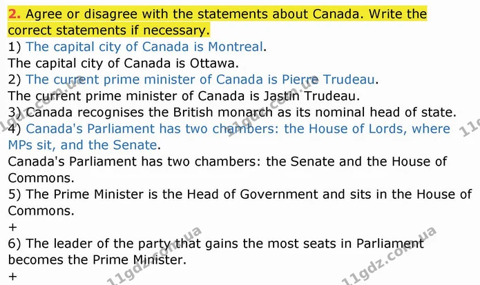 2. Agree or disagree with the statements about Canada. Write the correct statements if necessary. — ГДЗ Робочий зошит англійська мова 10 клас Ходаковська
