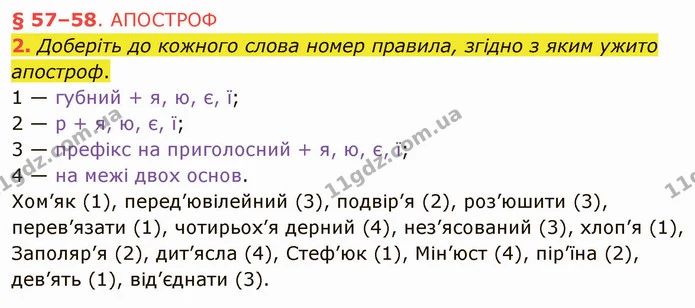 2. Доберіть до кожного слова номер правила, згідно з яким ужито апостроф. — ГДЗ Українська мова 5 клас Авраменко 2022