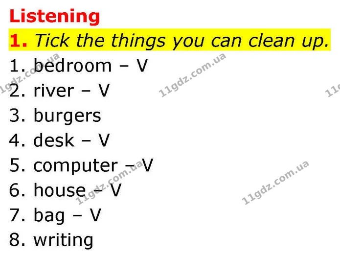 1. Tick the things you can clean up. — ГДЗ робочий зошит Англійська мова 8 клас Гарет Джонс 2025