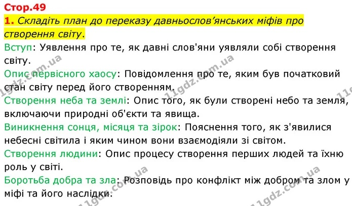 1. Складіть план до переказу давньослов’янських міфів про створення світу. — ГДЗ Зарубіжна література 6 клас Волощук