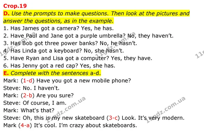 D. Use the prompts to make questions. Then look at the pictures and answer the questions, as in the example. — ГДЗ зошит Англійська мова 5 клас Мітчелл