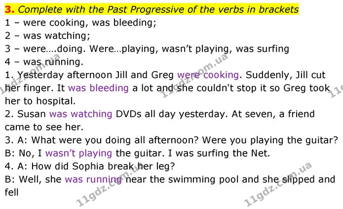 3. Complete with the Past Progressive of the verbs in brackets — ГДЗ Англійська мова 6 клас Мітчелл