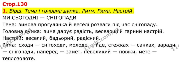 1. Вірш. Тема і головна думка. Ритм. Рима. Настрій. — ГДЗ Українська мова та читання 4 клас Большакова