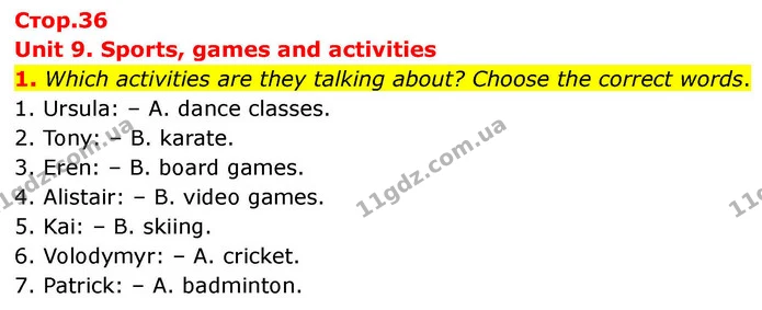 1. Which activities are they talking about? Choose the correct words. — ГДЗ робочий зошит Англійська мова 7 клас Prepare