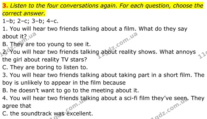 3. Listen to the four conversations again. For each question, choose the correct answer. — ГДЗ Англійська мова 8 клас Стайрінг (Prepare)