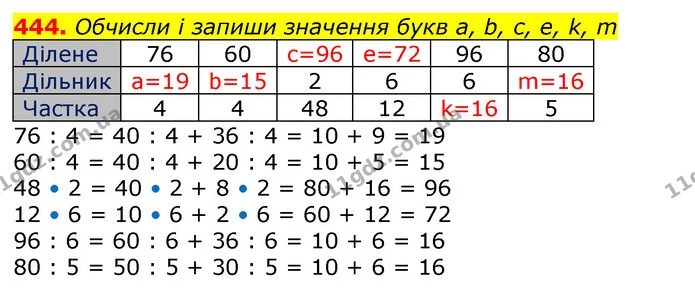 444. Обчисли і запиши значення букв а, b, с, е, k, m — ГДЗ Математика 3 клас Лишенко (1, 2 частина)