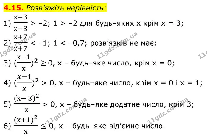 4.15. Розв’яжіть нерівність: — ГДЗ Алгебра 9 клас Істер