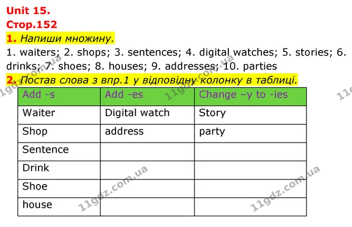 1. Напиши множину. — ГДЗ Англійська мова 5 клас Коста Джоанна