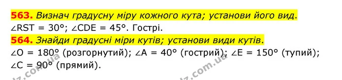 563. Визнач градусну міру кожного кута; установи його вид. — ГДЗ Математика 5 клас Скворцова 2022