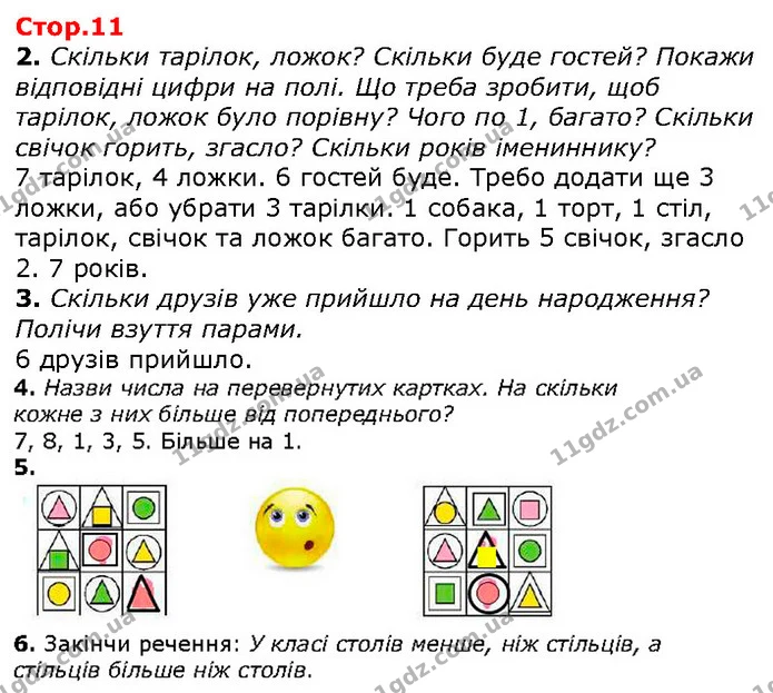 2. Скільки тарілок, ложок? Скільки буде гостей? Покажи відповідні цифри на полі. Що треба зробити, щоб тарілок, ложок було порівну? — ГДЗ Математика 1 клас Лишенко 2018
