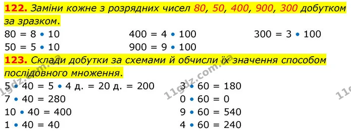 122. Заміни кожне з розрядних чисел 80, 50, 400, 900, 300 добутком за зразком. — ГДЗ Математика 4 клас Листопад