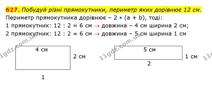 627. Побудуй різні прямокутники, периметр яких дорівнює 12 см. — ГДЗ Математика 3 клас Оляницька 1 та 2 частини