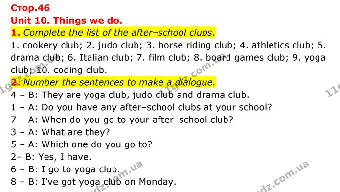 1. Complete the list of the after–school clubs. — ГДЗ Робочий зошит Англійська мова 5 клас Косован (Дж. Коста)
