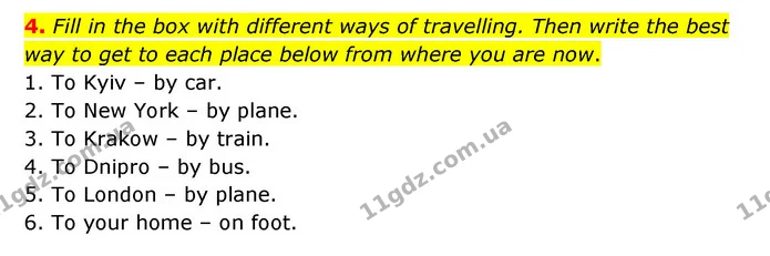 4. Fill in the box with different ways of travelling. Then write the best — ГДЗ Робочий зошит Англійська мова 5 клас Карпюк