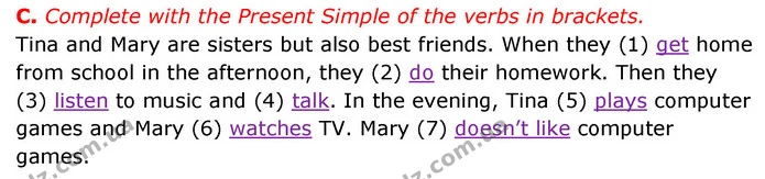C. Complete with the Present Simple of the verbs in brackets. — ГДЗ Робочий зошит Англійська мова 6 клас Мітчелл