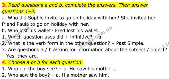 3. Read questions a and b, complete the answers. Then answer questions 1–3. — ГДЗ Англійська мова 7 клас Коста