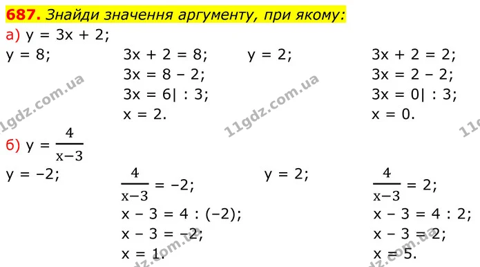 687. Знайди значення аргументу, при якому: — ГДЗ Алгебра 7 клас Бевз