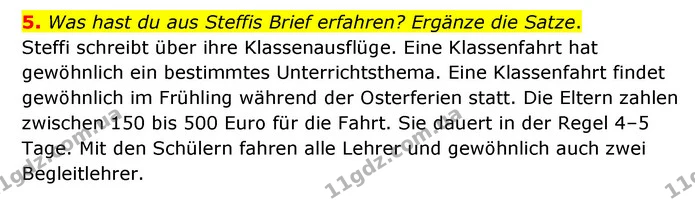 5. Was hast du aus Steffis Brief erfahren? Ergänze die Satze. — ГДЗ Німецька мова 6 клас Басай (2023)
