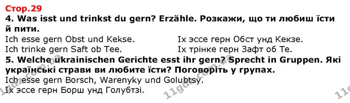 4. Was isst und trinkst du gern? Erzähle. Розкажи, що ти любиш їсти й пити. — ГДЗ Німецька мова 1 клас Сотникова