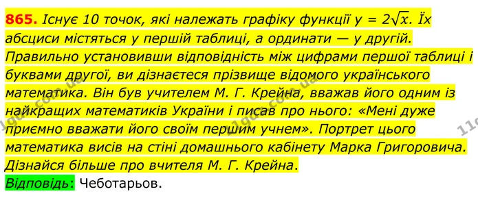 865. Існує 10 точок, які належать графіку функції y = 2x. Їх абсциси містяться у першій таблиці, а ординати — у другій. Правильно — ГДЗ Алгебра 8 клас Бевз